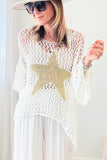 LC2724649-P1-S, LC2724649-P1-M, LC2724649-P1-L, LC2724649-P1-XL, LC2724649-P1-2XL, White Star Graphic Crochet Knitted Summer Sweater