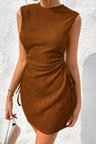 LC6118711-P5014-S, LC6118711-P5014-M, LC6118711-P5014-L, LC6118711-P5014-XL, LC6118711-P5014-2XL, Gold Flame Drawstring Side Solid Tank Dress