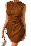 LC6118711-P5014-S, LC6118711-P5014-M, LC6118711-P5014-L, LC6118711-P5014-XL, LC6118711-P5014-2XL, Gold Flame Drawstring Side Solid Tank Dress