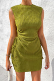LC6118711-P709-S, LC6118711-P709-M, LC6118711-P709-L, LC6118711-P709-XL, LC6118711-P709-2XL, Spinach Green Drawstring Side Solid Tank Dress