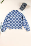 LC788573-P4-S, LC788573-P4-M, LC788573-P4-L, LC788573-P4-XL, LC788573-P4-2XL, Light Blue Checkered Patchwork Button up Denim Jacket