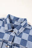 LC788573-P4-S, LC788573-P4-M, LC788573-P4-L, LC788573-P4-XL, LC788573-P4-2XL, Light Blue Checkered Patchwork Button up Denim Jacket