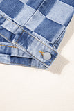 LC788573-P4-S, LC788573-P4-M, LC788573-P4-L, LC788573-P4-XL, LC788573-P4-2XL, Light Blue Checkered Patchwork Button up Denim Jacket