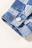 LC788573-P4-S, LC788573-P4-M, LC788573-P4-L, LC788573-P4-XL, LC788573-P4-2XL, Light Blue Checkered Patchwork Button up Denim Jacket