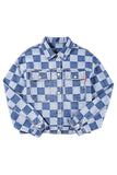 LC788573-P4-S, LC788573-P4-M, LC788573-P4-L, LC788573-P4-XL, LC788573-P4-2XL, Light Blue Checkered Patchwork Button up Denim Jacket