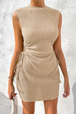 LC6118711-P18-S, LC6118711-P18-M, LC6118711-P18-L, LC6118711-P18-XL, LC6118711-P18-2XL, Apricot Drawstring Side Solid Tank Dress
