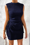 LC6118711-P605-S, LC6118711-P605-M, LC6118711-P605-L, LC6118711-P605-XL, LC6118711-P605-2XL, Navy Blue Drawstring Side Solid Tank Dress