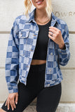 LC788573-P4-S, LC788573-P4-M, LC788573-P4-L, LC788573-P4-XL, LC788573-P4-2XL, Light Blue Checkered Patchwork Button up Denim Jacket