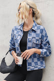 LC788573-P4-S, LC788573-P4-M, LC788573-P4-L, LC788573-P4-XL, LC788573-P4-2XL, Light Blue Checkered Patchwork Button up Denim Jacket