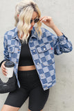 LC788573-P4-S, LC788573-P4-M, LC788573-P4-L, LC788573-P4-XL, LC788573-P4-2XL, Light Blue Checkered Patchwork Button up Denim Jacket