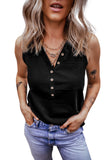 LC25611484-P2-S, LC25611484-P2-M, LC25611484-P2-XL, LC25611484-P2-L, Black Half Button V Neck Patched Pocket Tank Top