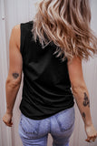 LC25611484-P2-S, LC25611484-P2-M, LC25611484-P2-XL, LC25611484-P2-L, Black Half Button V Neck Patched Pocket Tank Top