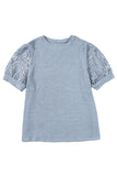 PL252877-P604-1X, PL252877-P604-2X, PL252877-P604-3X, Ashleigh Blue Plus Size Textured Knit Lace Sleeve T Shirt