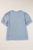 PL252877-P604-1X, PL252877-P604-2X, PL252877-P604-3X, Ashleigh Blue Plus Size Textured Knit Lace Sleeve T Shirt