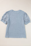 PL252877-P604-1X, PL252877-P604-2X, PL252877-P604-3X, Ashleigh Blue Plus Size Textured Knit Lace Sleeve T Shirt