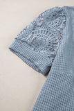 PL252877-P604-1X, PL252877-P604-2X, PL252877-P604-3X, Ashleigh Blue Plus Size Textured Knit Lace Sleeve T Shirt