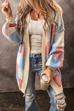 LC2711769-P422-S, LC2711769-P422-M, LC2711769-P422-L, LC2711769-P422-XL, Light Blue Checkered Drop Shoulder Exposed Seam Open Front Cardigan