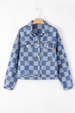 LC788573-P4-S, LC788573-P4-M, LC788573-P4-L, LC788573-P4-XL, LC788573-P4-2XL, Light Blue Checkered Patchwork Button up Denim Jacket