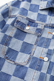 LC788573-P4-S, LC788573-P4-M, LC788573-P4-L, LC788573-P4-XL, LC788573-P4-2XL, Light Blue Checkered Patchwork Button up Denim Jacket
