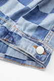 LC788573-P4-S, LC788573-P4-M, LC788573-P4-L, LC788573-P4-XL, LC788573-P4-2XL, Light Blue Checkered Patchwork Button up Denim Jacket