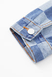 LC788573-P4-S, LC788573-P4-M, LC788573-P4-L, LC788573-P4-XL, LC788573-P4-2XL, Light Blue Checkered Patchwork Button up Denim Jacket