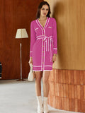 LC273739-6-S, LC273739-6-M, LC273739-6-L, LC273739-6-XL, Rose Red Sweater Dresses