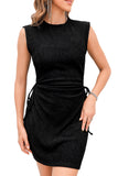 LC6118711-P2-S, LC6118711-P2-M, LC6118711-P2-L, LC6118711-P2-XL, LC6118711-P2-2XL, Black Drawstring Side Solid Tank Dress