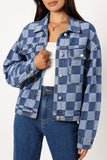 LC788573-P4-S, LC788573-P4-M, LC788573-P4-L, LC788573-P4-XL, LC788573-P4-2XL, Light Blue Checkered Patchwork Button up Denim Jacket