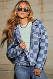 LC788573-P4-S, LC788573-P4-M, LC788573-P4-L, LC788573-P4-XL, LC788573-P4-2XL, Light Blue Checkered Patchwork Button up Denim Jacket