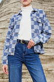 LC788573-P4-S, LC788573-P4-M, LC788573-P4-L, LC788573-P4-XL, LC788573-P4-2XL, Light Blue Checkered Patchwork Button up Denim Jacket