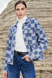 LC788573-P4-S, LC788573-P4-M, LC788573-P4-L, LC788573-P4-XL, LC788573-P4-2XL, Light Blue Checkered Patchwork Button up Denim Jacket