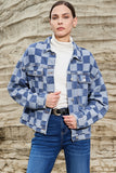 LC788573-P4-S, LC788573-P4-M, LC788573-P4-L, LC788573-P4-XL, LC788573-P4-2XL, Light Blue Checkered Patchwork Button up Denim Jacket