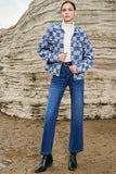 LC788573-P4-S, LC788573-P4-M, LC788573-P4-L, LC788573-P4-XL, LC788573-P4-2XL, Light Blue Checkered Patchwork Button up Denim Jacket