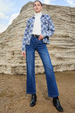 LC788573-P4-S, LC788573-P4-M, LC788573-P4-L, LC788573-P4-XL, LC788573-P4-2XL, Light Blue Checkered Patchwork Button up Denim Jacket