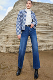 LC788573-P4-S, LC788573-P4-M, LC788573-P4-L, LC788573-P4-XL, LC788573-P4-2XL, Light Blue Checkered Patchwork Button up Denim Jacket