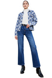 LC788573-P4-S, LC788573-P4-M, LC788573-P4-L, LC788573-P4-XL, LC788573-P4-2XL, Light Blue Checkered Patchwork Button up Denim Jacket