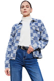 LC788573-P4-S, LC788573-P4-M, LC788573-P4-L, LC788573-P4-XL, LC788573-P4-2XL, Light Blue Checkered Patchwork Button up Denim Jacket