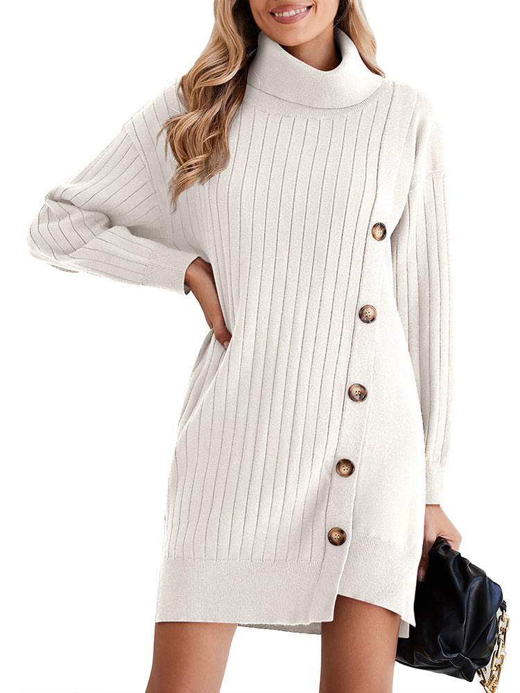 Women's Turtleneck Button Down Sweater Dress Long Sleeve Ribbed Knit M PinkQueenShop Women's Turtleneck Button Down Sweater Dress Long Sleeve Ribbed Knit M PinkQueenShop