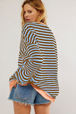 LC25318246-P5-S, LC25318246-P5-M, LC25318246-P5-L, LC25318246-P5-XL, LC25318246-P5-2XL, Dark Blue Classic Striped Oversized Crewneck
