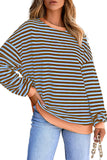 LC25318246-P5-S, LC25318246-P5-M, LC25318246-P5-L, LC25318246-P5-XL, LC25318246-P5-2XL, Dark Blue Classic Striped Oversized Crewneck