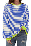 LC25318246-P419-S, LC25318246-P419-M, LC25318246-P419-L, LC25318246-P419-XL, LC25318246-P419-2XL, Sky Blue Stripe Classic Striped Oversized Crewneck