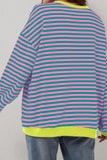 LC25318246-P619-S, LC25318246-P619-M, LC25318246-P619-L, LC25318246-P619-XL, LC25318246-P619-2XL, Rose Stripe Classic Striped Oversized Crewneck