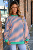 LC25318246-P603-S, LC25318246-P603-M, LC25318246-P603-L, LC25318246-P603-XL, LC25318246-P603-2XL, Racing Red Classic Striped Oversized Crewneck