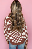 LC2724831-P1722-S, LC2724831-P1722-M, LC2724831-P1722-L, LC2724831-P1722-XL, Brown Checkered Print Drop Shoulder Round Neck Sweater