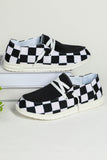 Women's Round Black White Checkerboard Print Slip On Sneakers