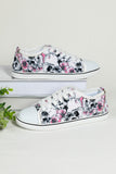 Skull Floral Print Canvas Shoes for Women Lace Up Sneakers