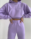 Hooded Crop Top And Joggers 2 Piece Outfits For Women