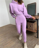Hooded Crop Top And Joggers 2 Piece Outfits For Women