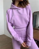 Hooded Crop Top And Joggers 2 Piece Outfits For Women