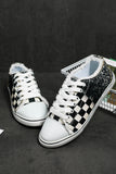 Women’s Canvas Low Top Sneaker Checkerboard Print Canvas Slip on Shoes Black-White